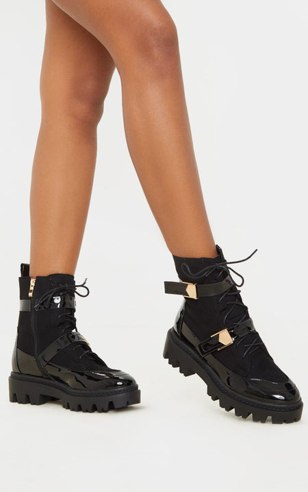 black cleated ankle boots