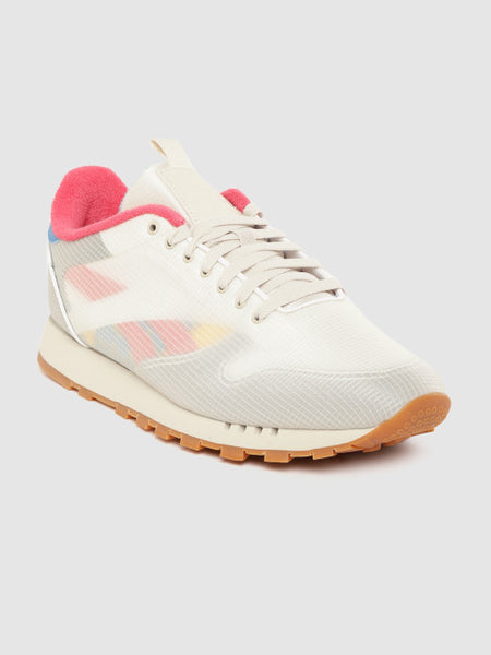 Men White \u0026 Coral Pink Leather Sneakers