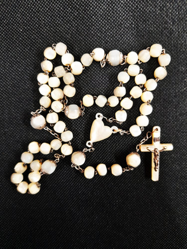 Antique Catholic Rosary, French Rosary, Hand Set Fine Bone