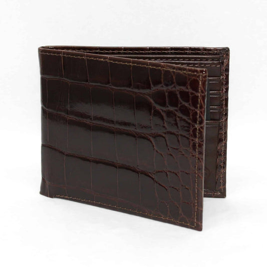 Hornback Croc Embossed Calfskin Leather Billfold Wallet - Brown