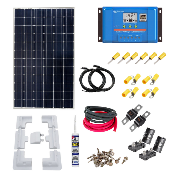 Victron Marine Kit. 175 Watt Solar Panel, PWM LCD & USB, Solar Brackets with Cable Gland, Solar Cable and MC4 Connectors. MA10B