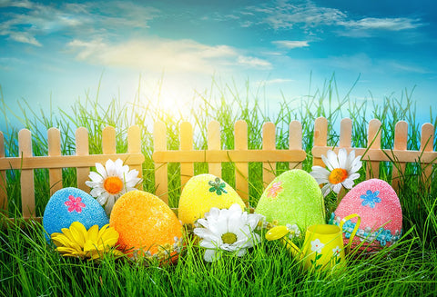 Blue Sky Wood Fence Pearl Eggs Photo Backdrop for EasterWe can do any size and your custom backdrops with no extra charge. Please contact: service@starbackdrop.com