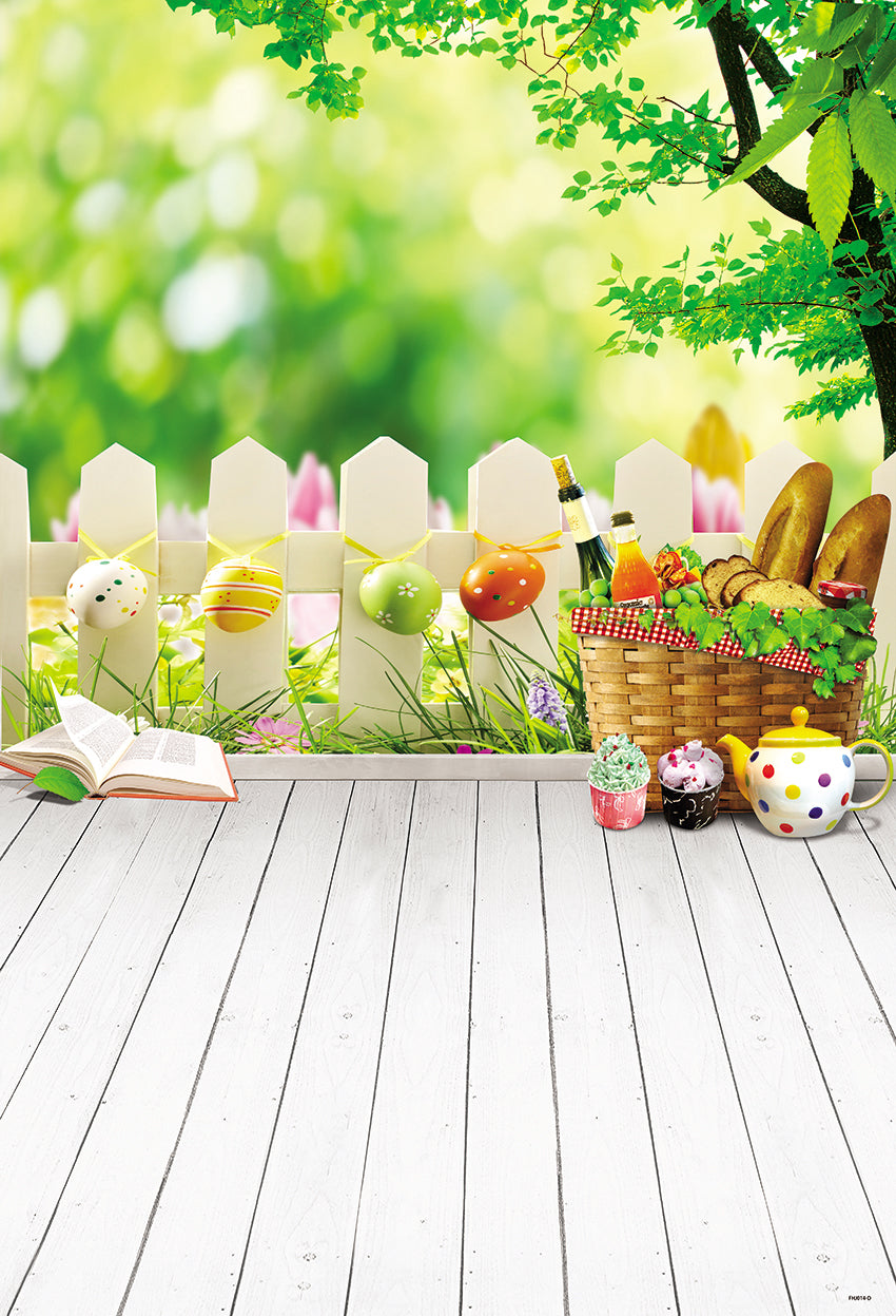 Spring Wood Floor Fence Happy Easter Backdrops – Starbackdrop