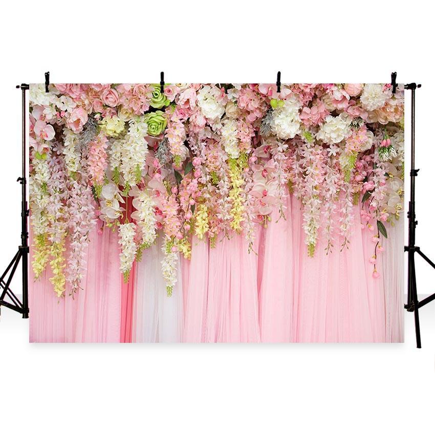 Buy Pink Curtain with Pink White Flowers Backdrop for Party Decoration  Background Online – Starbackdrop