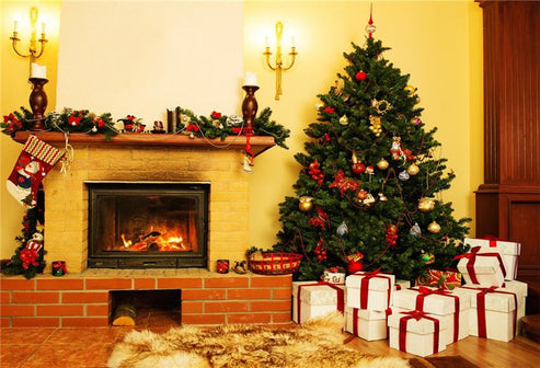 Buy Vintage Brick Fireplace Christmas Backdrops Online – Starbackdrop