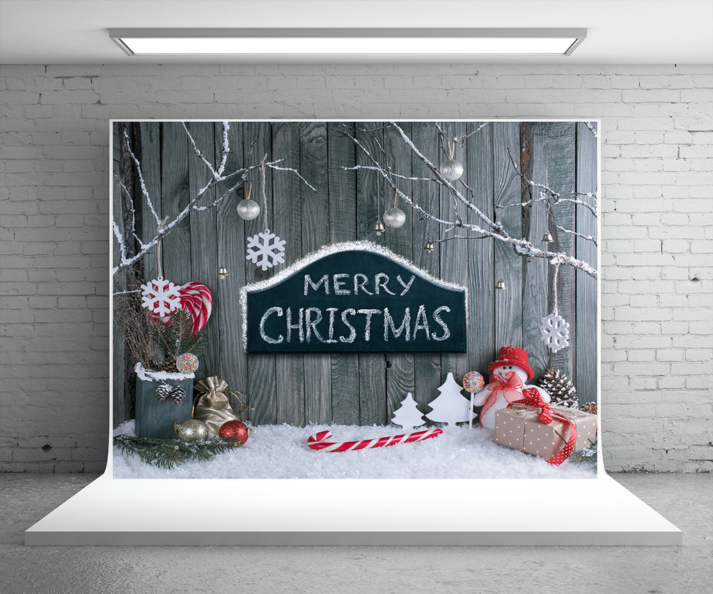 Buy discount Merry Christmas Photography Backdrop Snowman Wood Wall ...