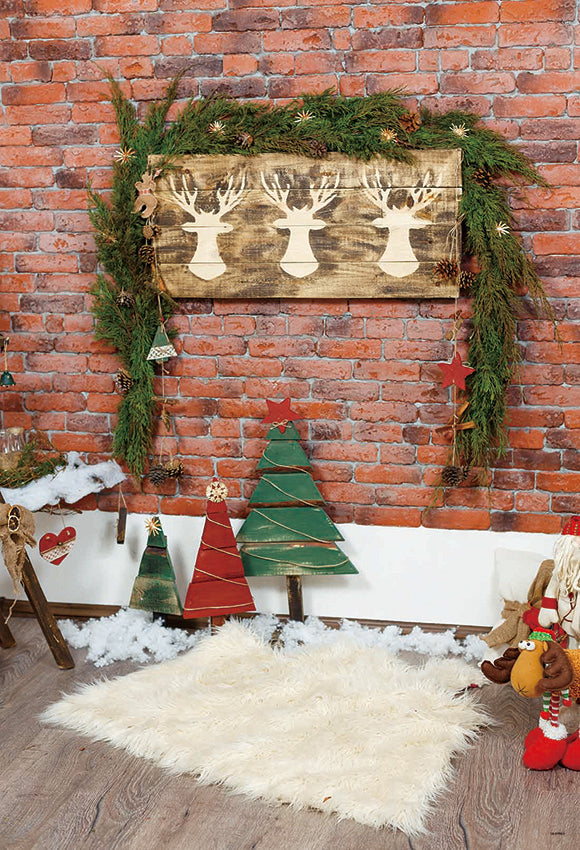 Buy discount Brick Wall Wood Fllor Christmas Backdrop for Photos ...