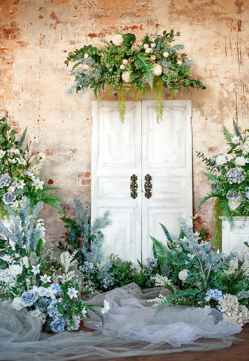 Brick Wall Spring Flowers Green Backdrops for Wedding – Starbackdrop