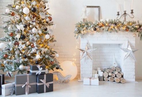 White Brick Fireplace Christmas Backdrops for Studio – Starbackdrop