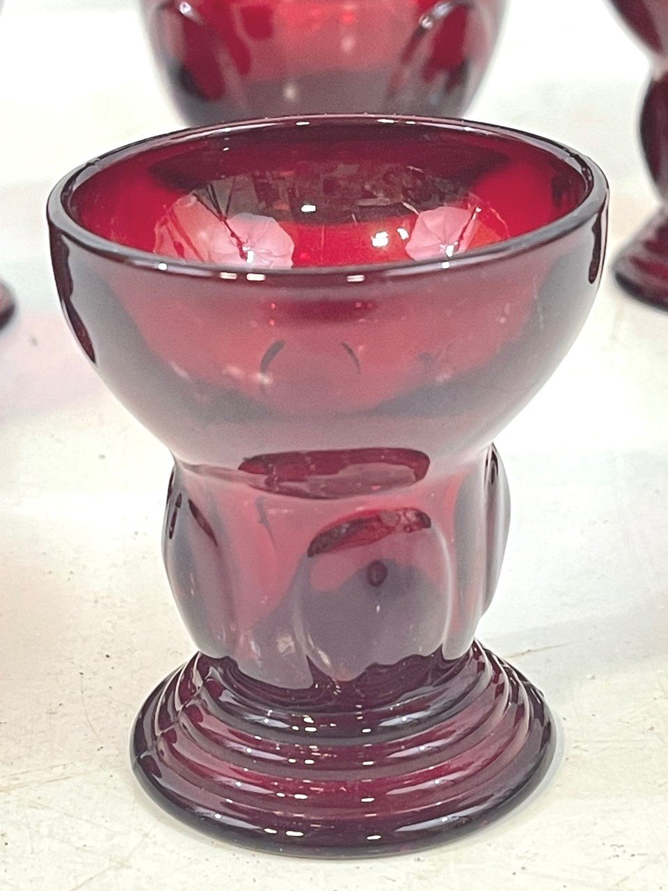 Vintage Mid Century Ruby Red Dimpled Juice Glasses Small Tumblers