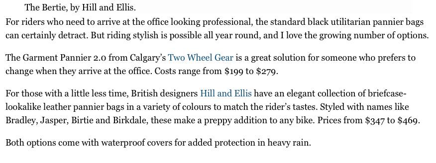 Le Velo featured in VancouverCourier's Christmas Gifts for the Cyclist in Your Life