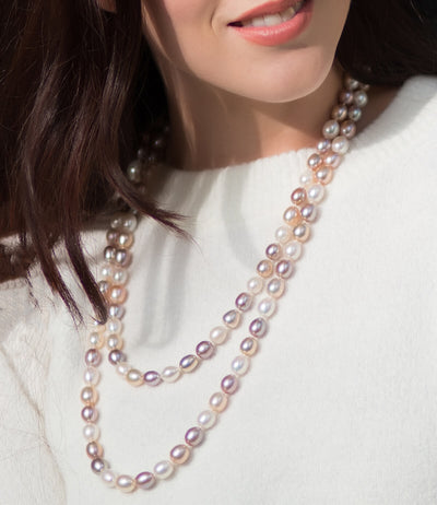 Long Mix Color faux Pearl Necklace, Extra Long Pearl Necklace