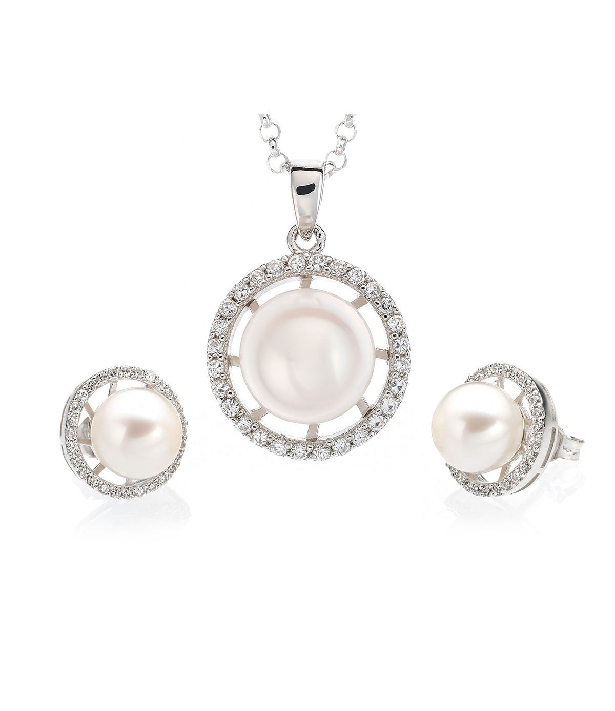 pearl pendant and earrings