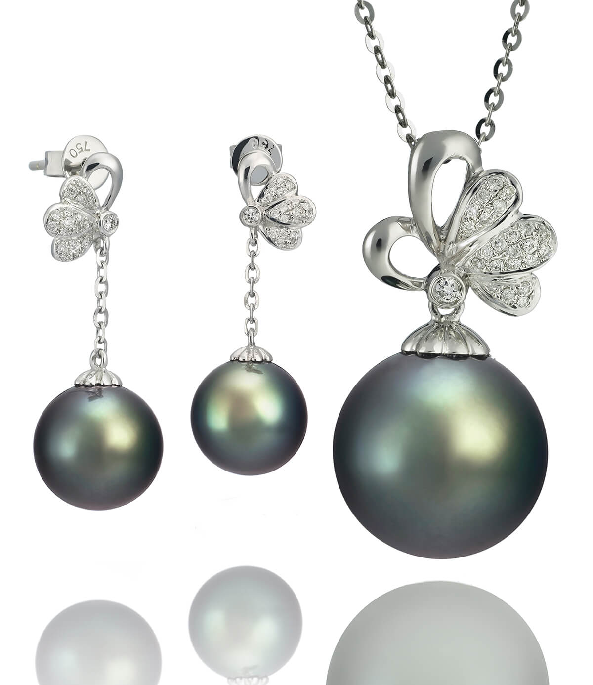 pearl and diamond earrings and necklace set