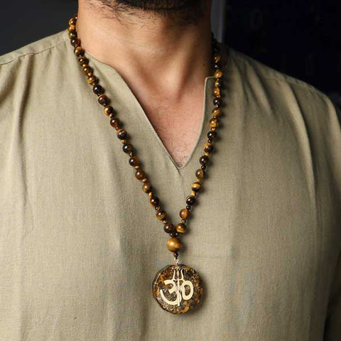 108 aum pendant tiger eye mala