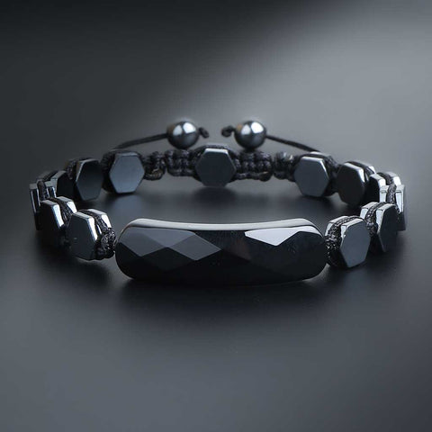 flatbead hematite onyx black agate bracelet