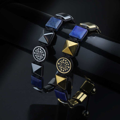 Lapis lazuli flatbead sriyantra bracelet