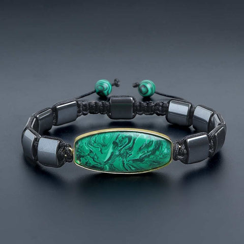 Malachite flatbead hematite bracelet