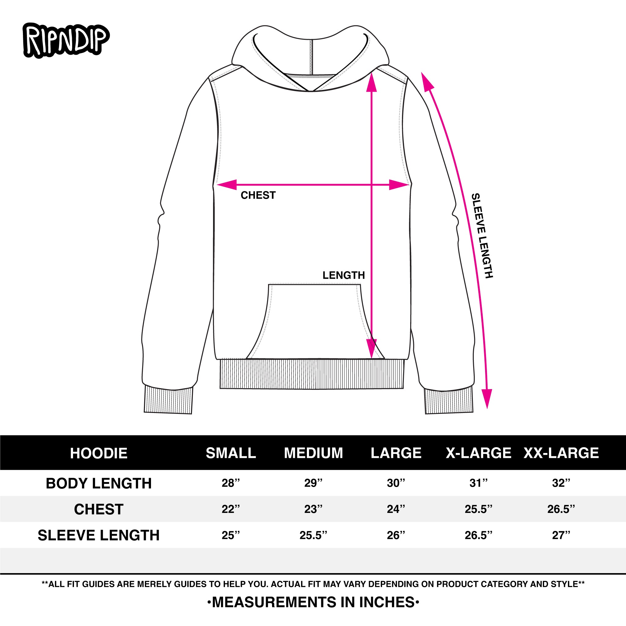 Ripndip Size chart