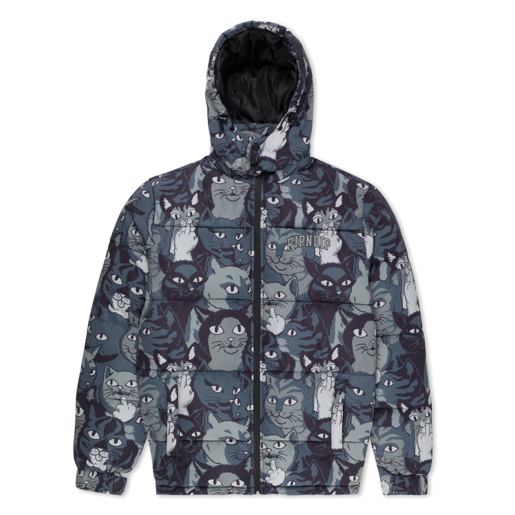 Neon Cat Puffer Jacket (Black) – RIPNDIP