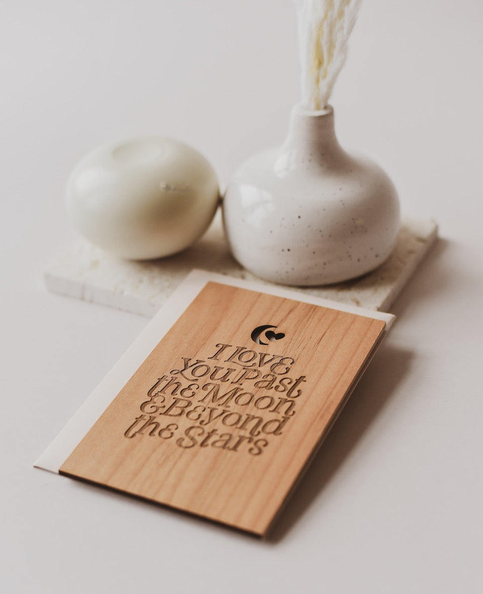 engraved wooden card with quotation
