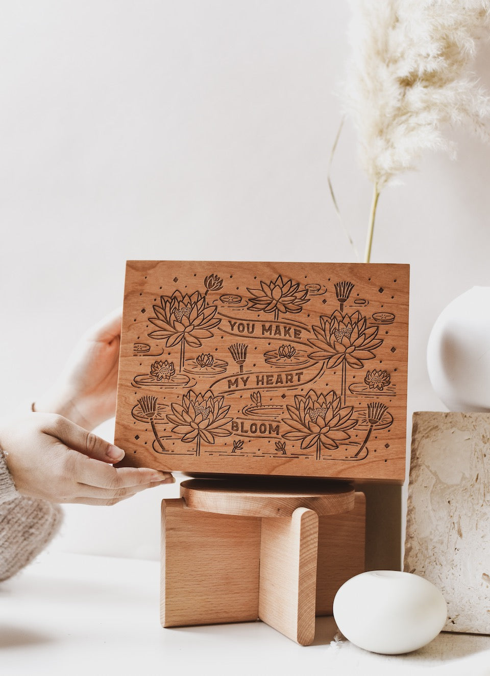 engraved wooden keepsake box with love quote