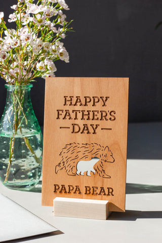 Papa Bear Wood Greeting Card
