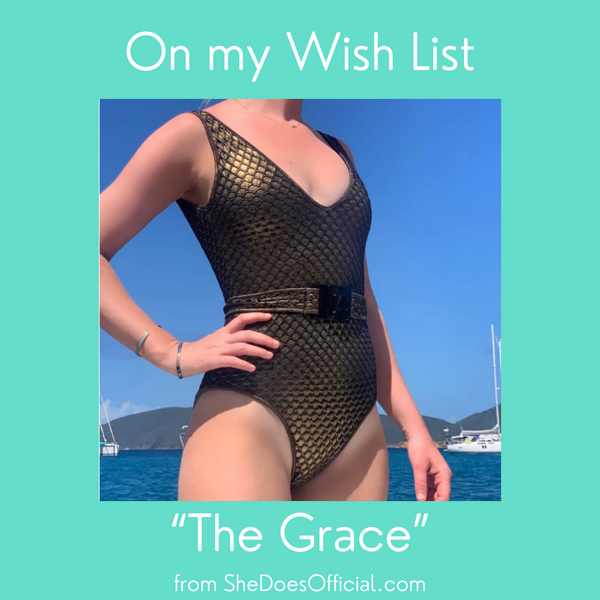 The Grace, a beautiful one-piece swimsuit with just enough detail