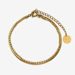 Cora Layered Bracelet. Gold bracelet with 2 chains, one very fine and one ball chain.