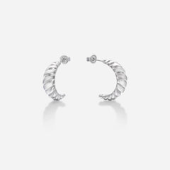 Elisa Earrings, Silver croissant shaped demi hoop earrings