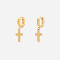 Faith huggies. Gold huggie clasp earrings with cross charms