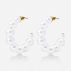 Jennifer Pearl Hoops Earrings. Medium pearls stacked together to form a demi hoop