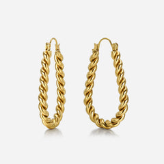 Larissa earrings. Gold tear drop earrings with a twisted rope hoop