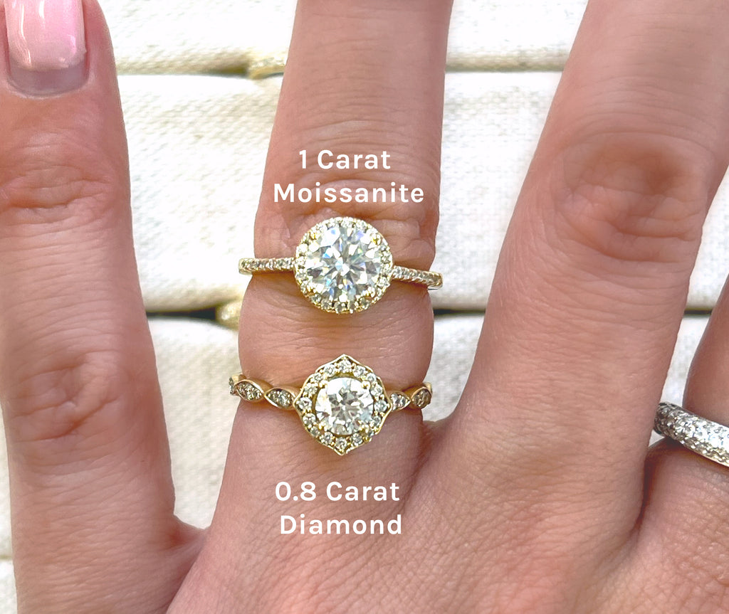 seirra 1 carat moissanite ring vs 0.8 carat diamond