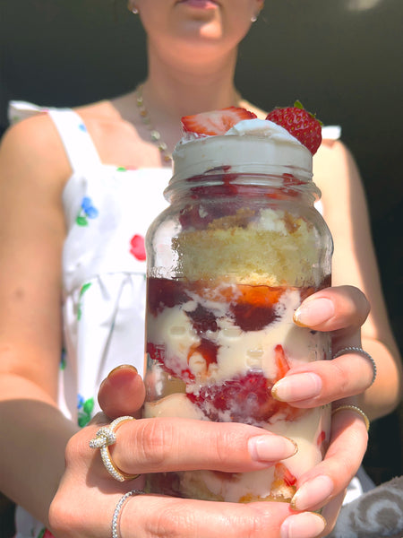 Strawberry Trifle and knotted pave moissanite ring