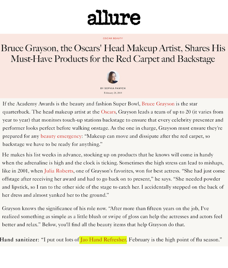 Allure: Oscars Makeup Artist Bruce Grayson Must Have Product for the Red Carpet Jao Refresher