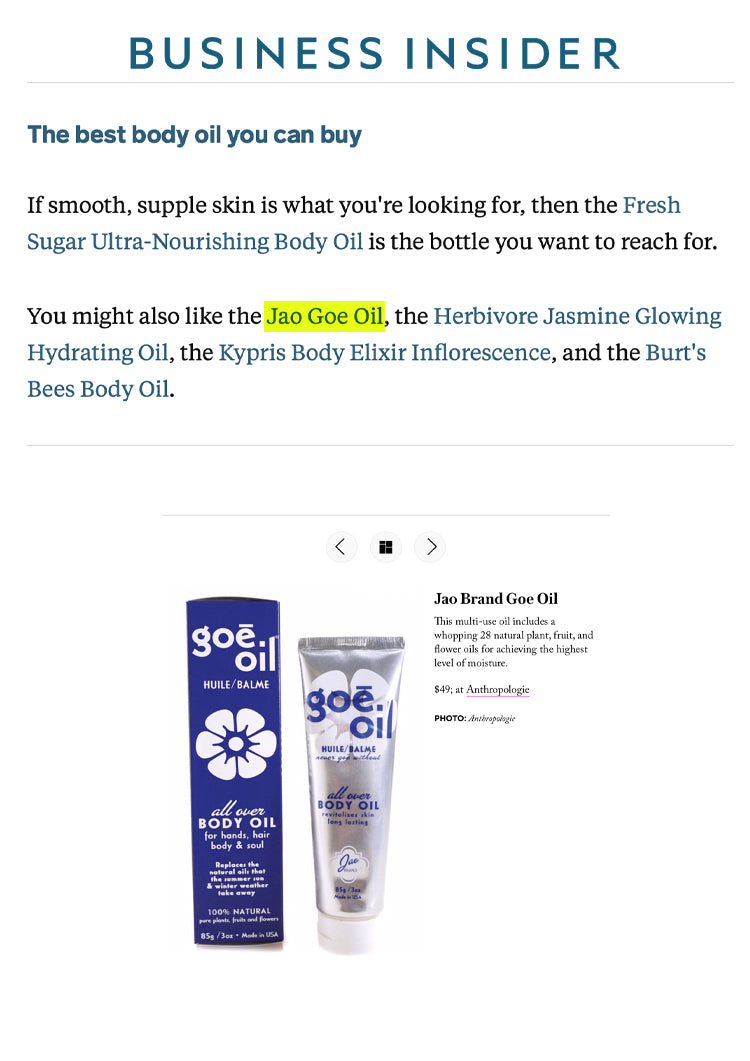 Business Insider: The Best Body Oil You Can Buy Jao Goe Oil