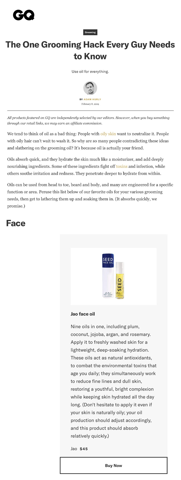 GQ: Best Oil-Based Products for Hair, Body, and Face Jao Seed Face Oil