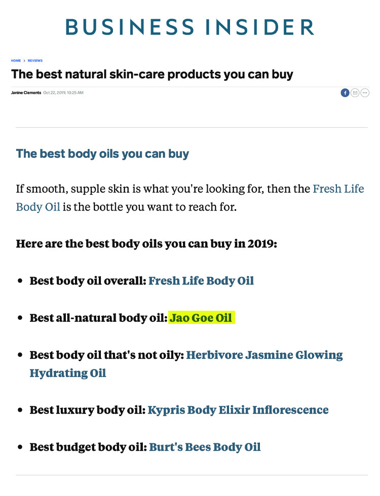 Business Insider : The Best Body Oils Jao Goe Oil