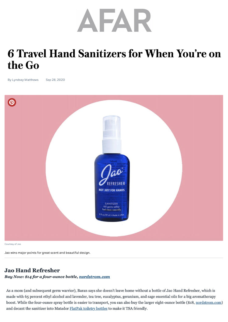 Afar: Travel Hand Sanitizers Jao Refresher