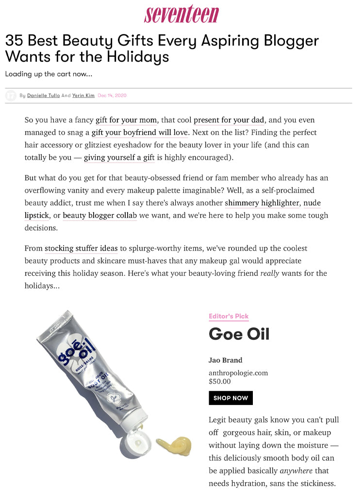 Seventeen: Best Beauty Gifts Every Aspiring Blogger Wants for the Holidays Goe Oil