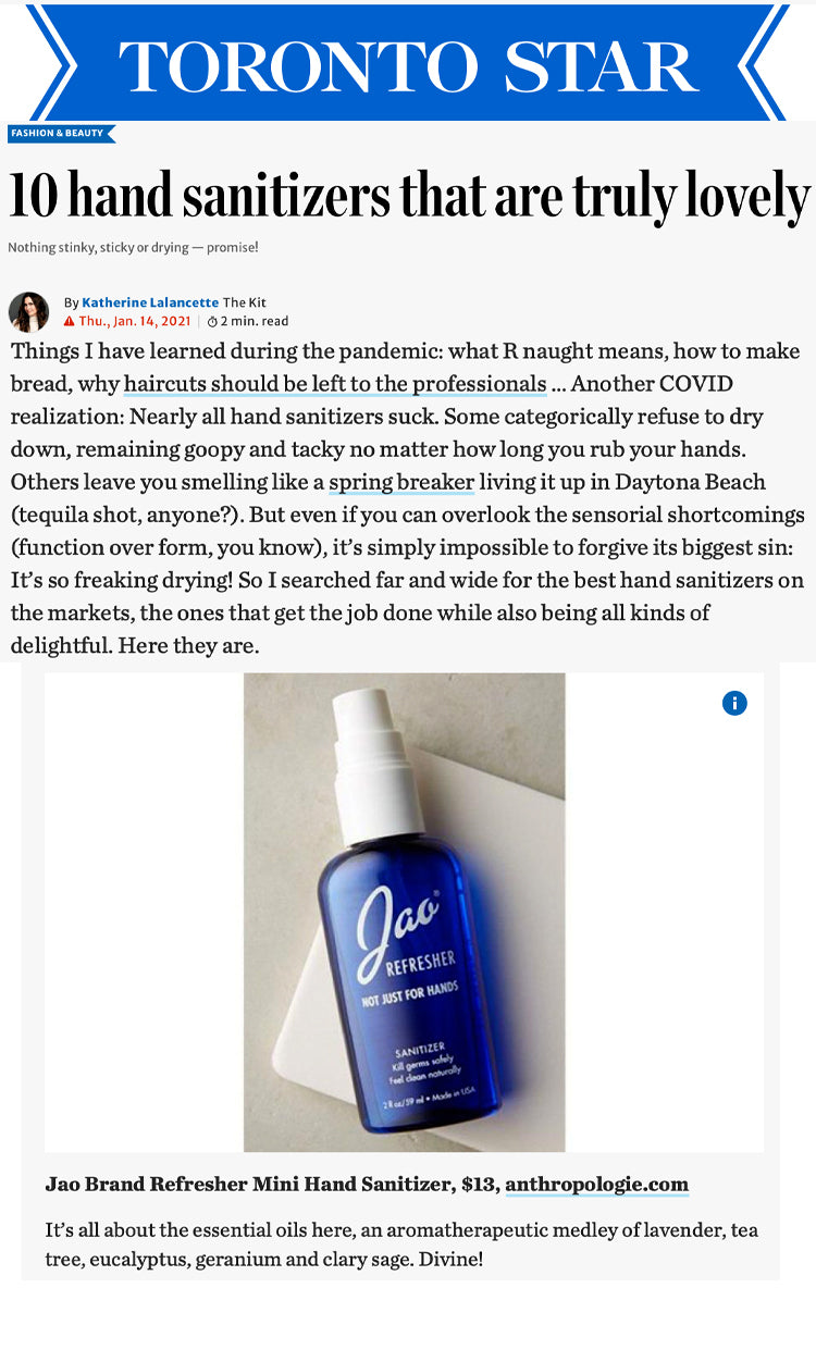 Toronto Star: Truly Lovely Hand Sanitizers Jao Refresher