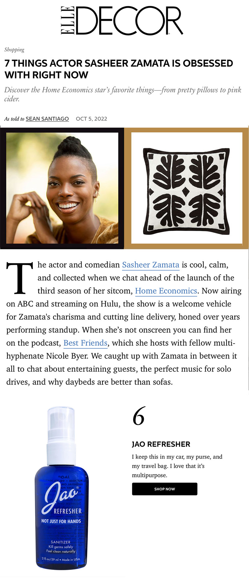 Sasheer Zamata obsessed with Jao Refresher Elle Decor