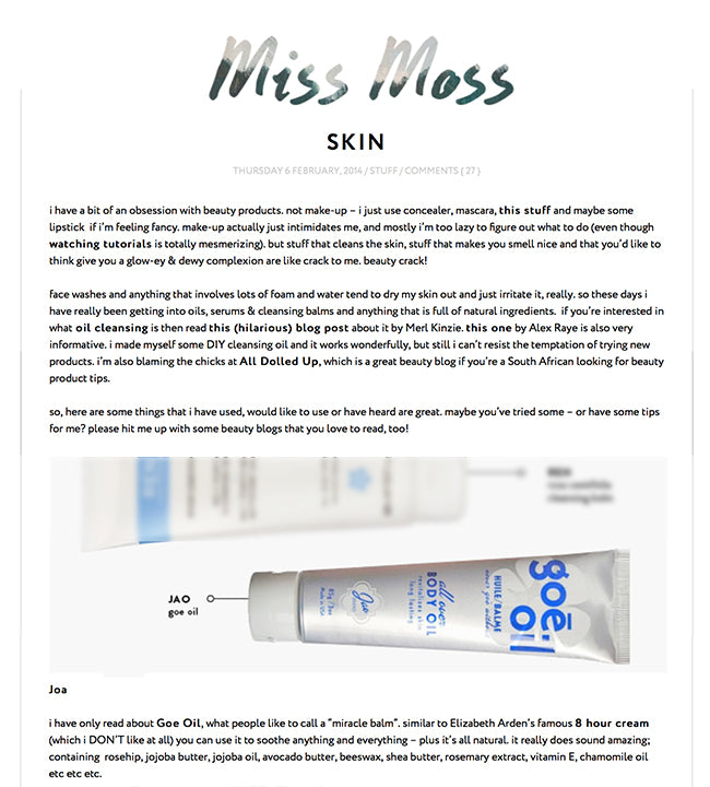 Miss Moss : All about the Goe Oil