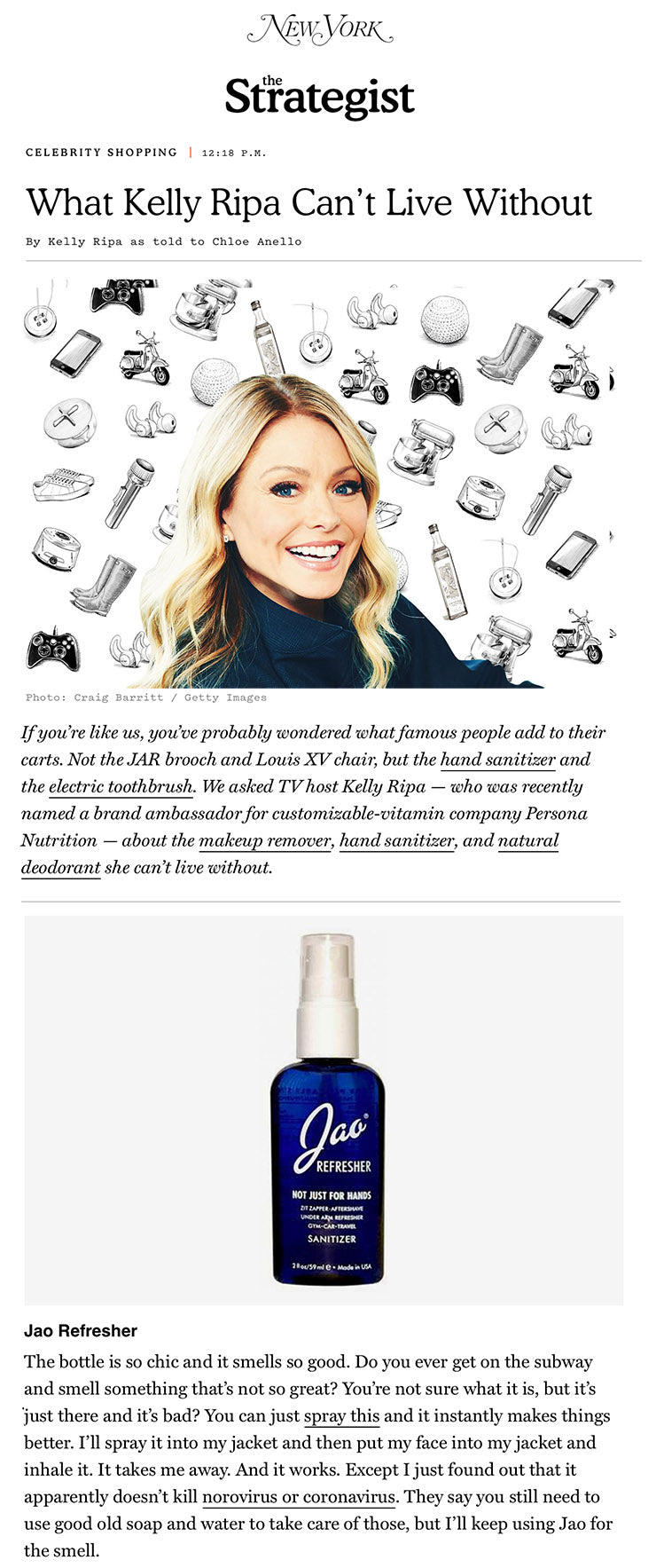 Forholdsvis Lake Taupo måle NY Mag: What Kelly Ripa Can't Live Without – Jao Brand
