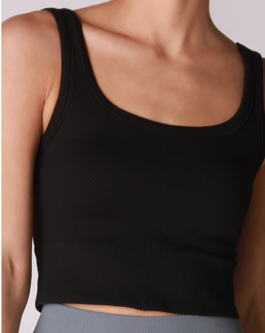 Chevron Ribbed Crop Tank in Black