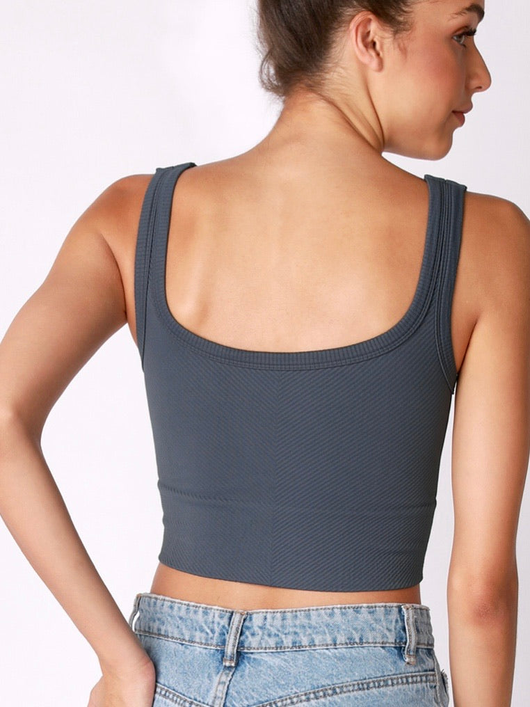 Chevron Ribbed Crop Tank in Ink Blue