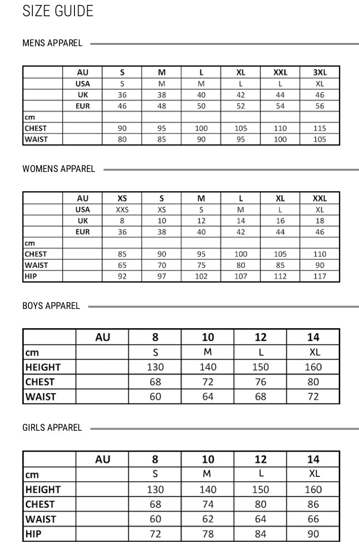 fila size chart kids