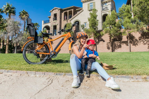 mother and kid with electric bike