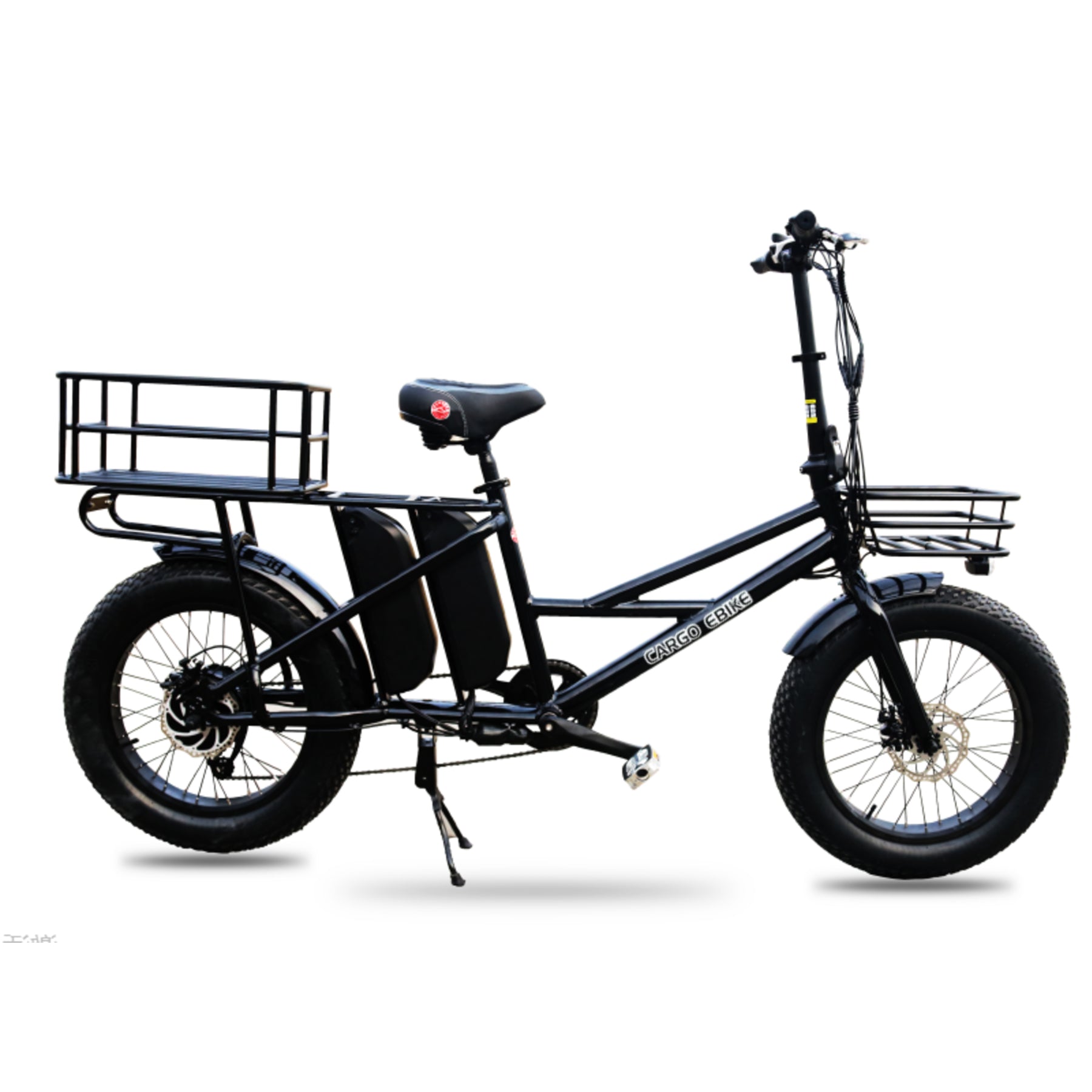black electric cargo bike with white background